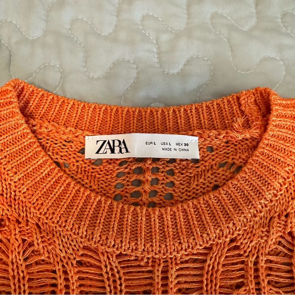 Zara Orange Crochet Beaded Detail Cropped Women’s Tank Top - Picture 6 of 7